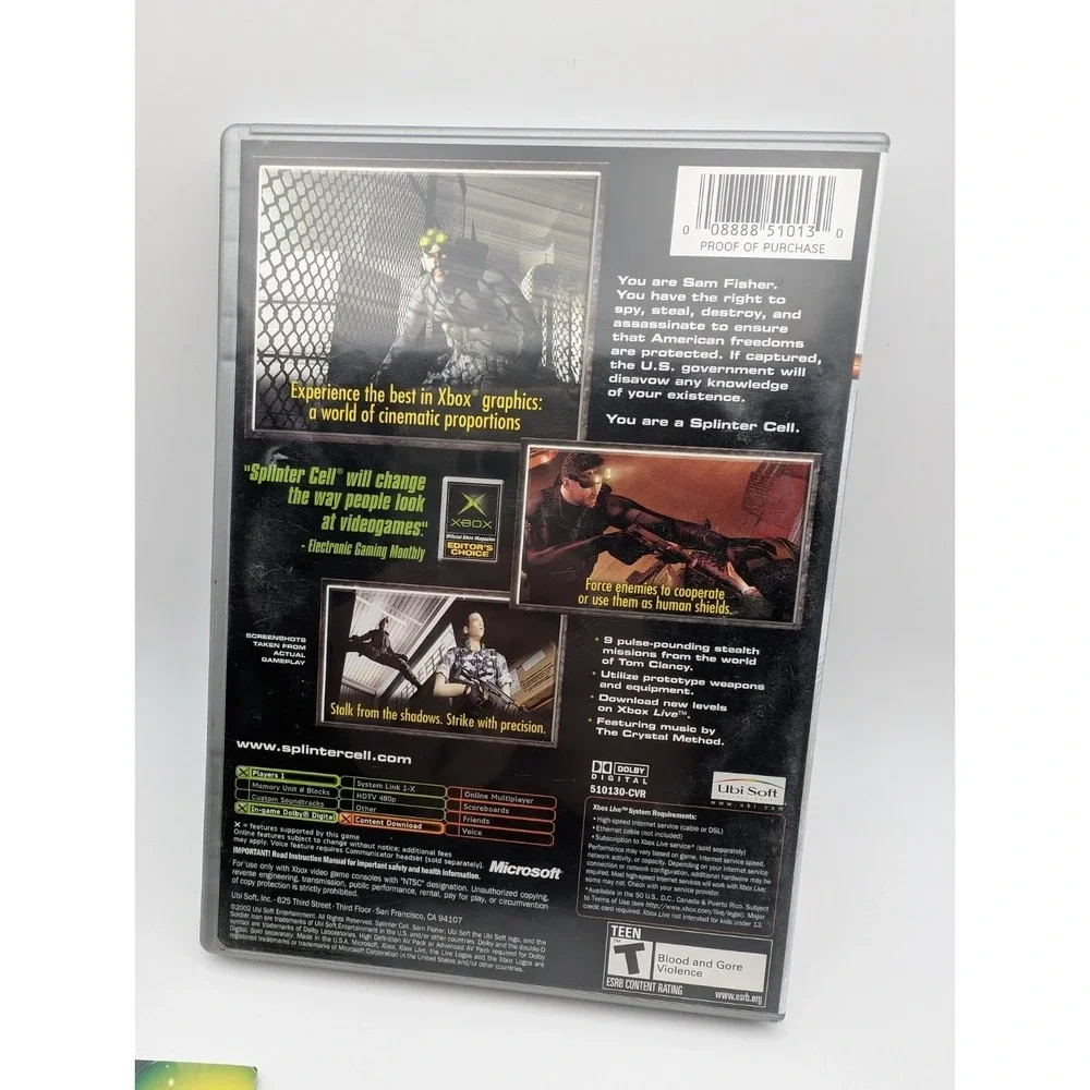 Tom Clancy's Splinter Cell (Microsoft Xbox, 2002) Near Mint Disc Complete Tested